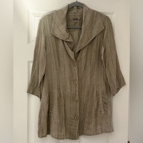 Flax Tan Linen Blazer Top Size small - Picture 2 of 9